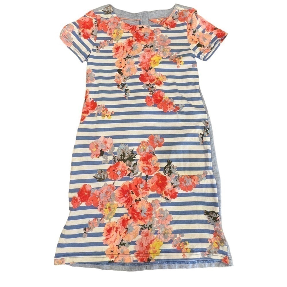JOULES Linen Cotton Floral Striped Shift Dress, Side Pockets, Size 8